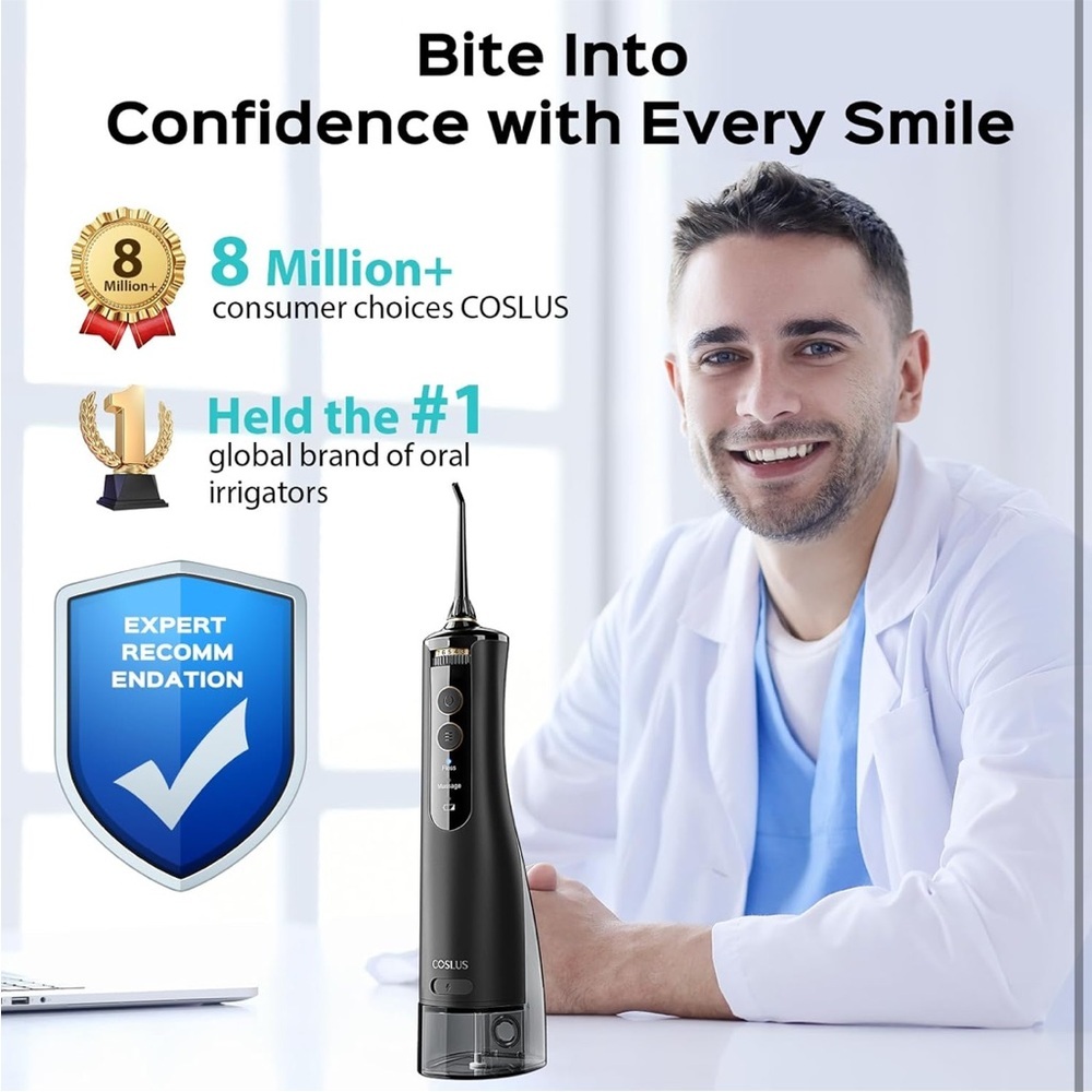 Black cordless flosser with Attachments - Picture 4 of 11